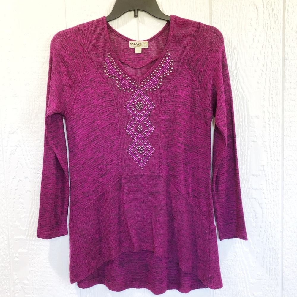 Energé Women’s Sweater, Embellished Sweater, Purple Sweater shirt, studded top